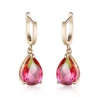Dazzling Teardrop Shape Pink Tourmaline Rose Gold Plated Hook Dangle Earrings