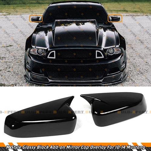 FOR 10-14 FORD MUSTANG M STYLE GLOSS BLACK ADD ON SIDE MIRROR COVER CAP OVERLAY