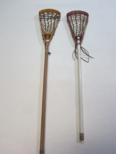 2 STX MODEL 73 MENS LACROSSE HEADS WOOD SHAFT STICKS 1970's DAMAGED REPAIRED