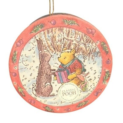 Vintage Classic Pooh Disney Round Ornament Trinket Keepsake Gift Box 4 3/8  READ