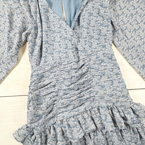ASTR The Label Blue Multi Floral Tiered Long Sleeve Mini Dress S Lined - Picture 8 of 9