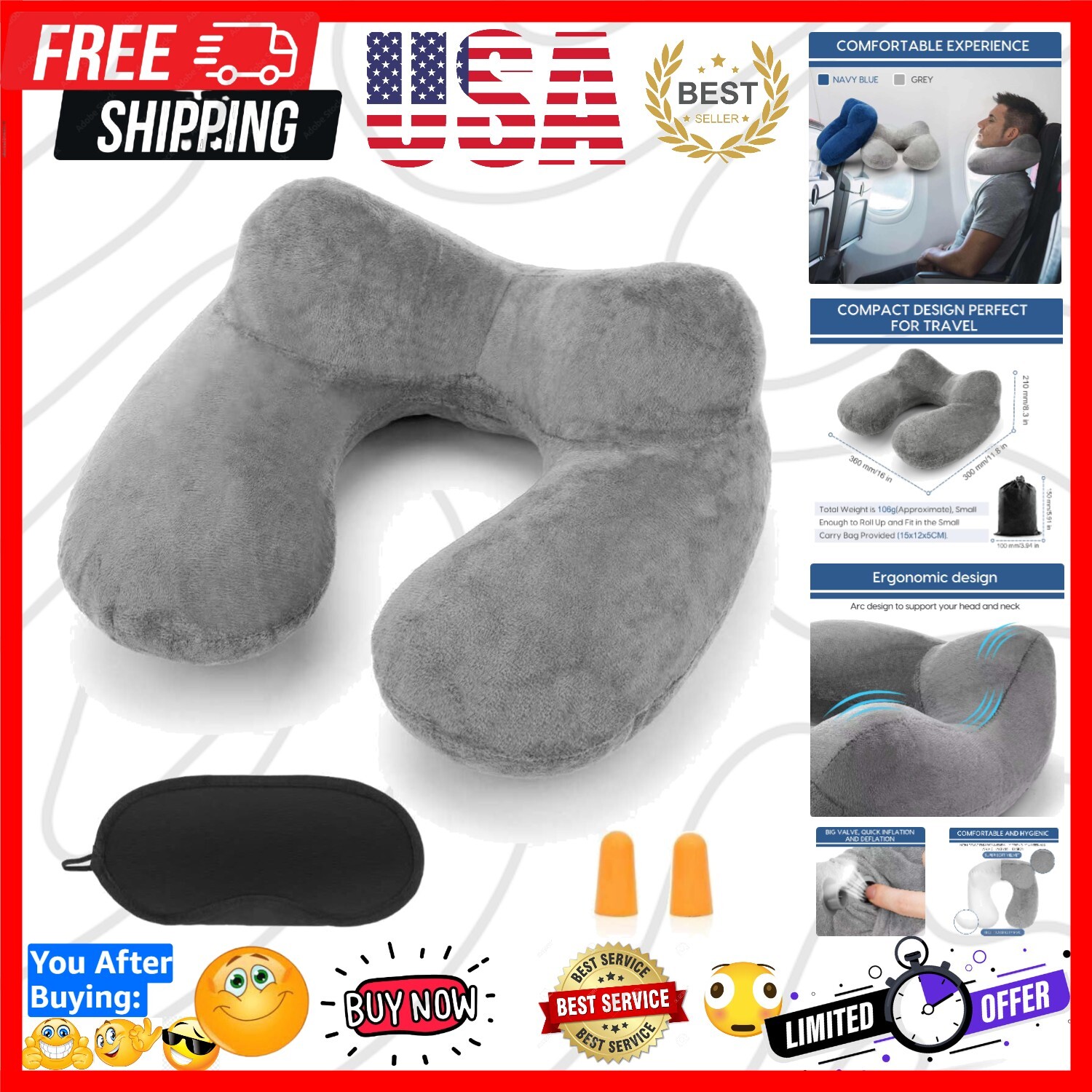 Ultra-Soft Compact Travel Pillow with Washable Velvet Cover for On-the-Go Comfort-image