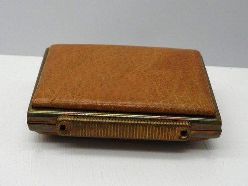 Maskottchen Leder Puder kompakt mit Spiegel Vintage 1940er Made in England 3" x 2" - Bild 4 von 14