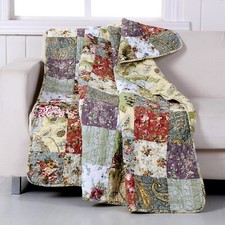 Throw Blanket Floral Patchwork Design Purple White Cotton Quilted Couch Cover