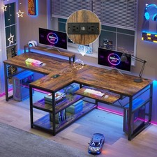 Large Work Table Home Office Computer Desk Two Person Gaming Desk with LED Light