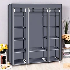 5-Tier Portable Wardrobe Closet - Gray, Non-woven Fabric,12-Cube & Roll-Up Door