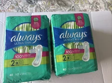 Always Ultra Thin Pads Without Wings, Size 2, Long Super Absorbency, 40 CT