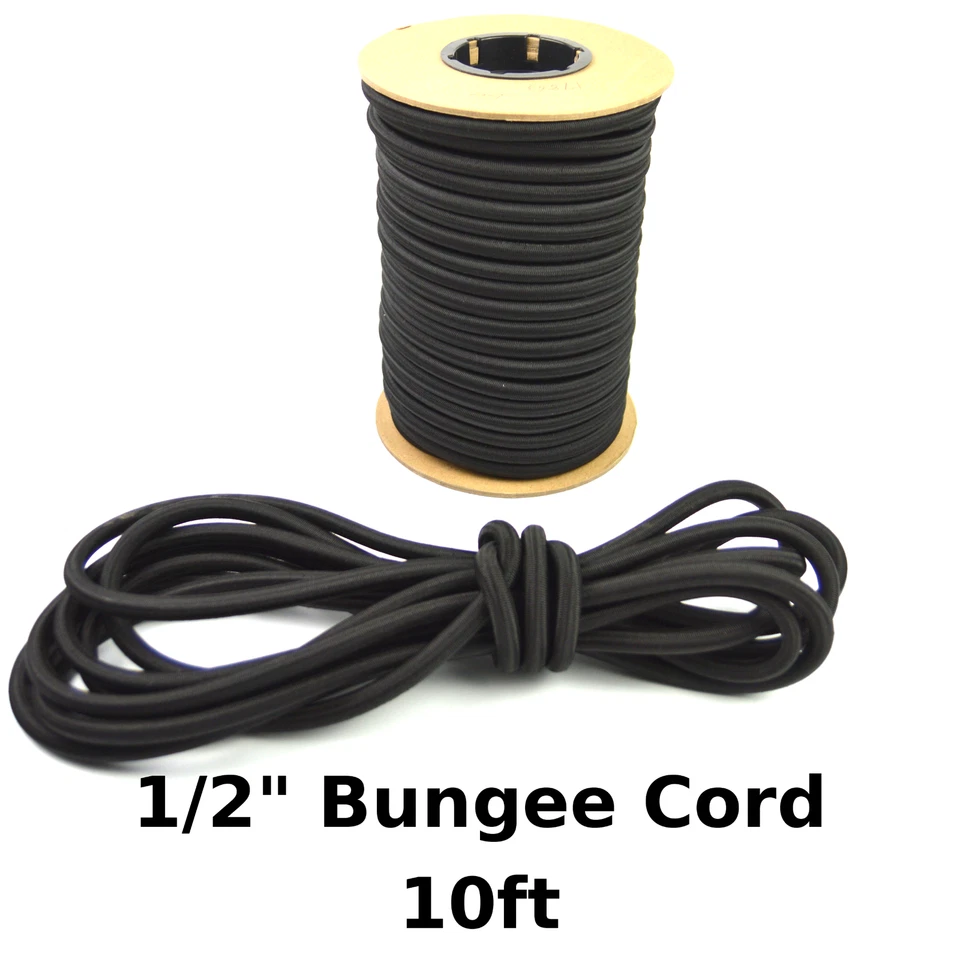 MARINE MASTERS 10ft 1/2" Black Bungee Cord Marine Grade Heavy Duty Shock Rope Tie Down Stretch