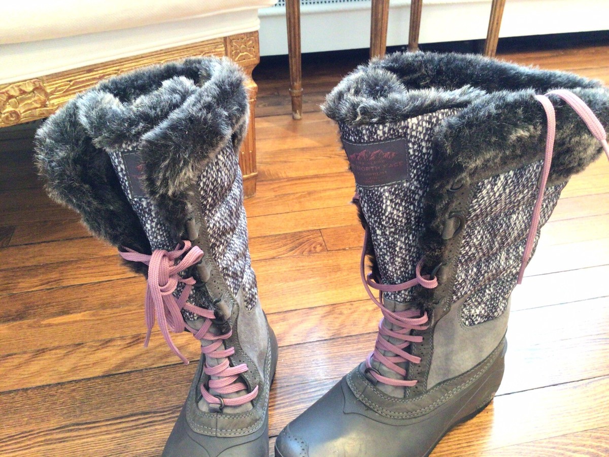 boots shoes north face winter women gray pink laces size 7 faux fur shoes snow View 4
