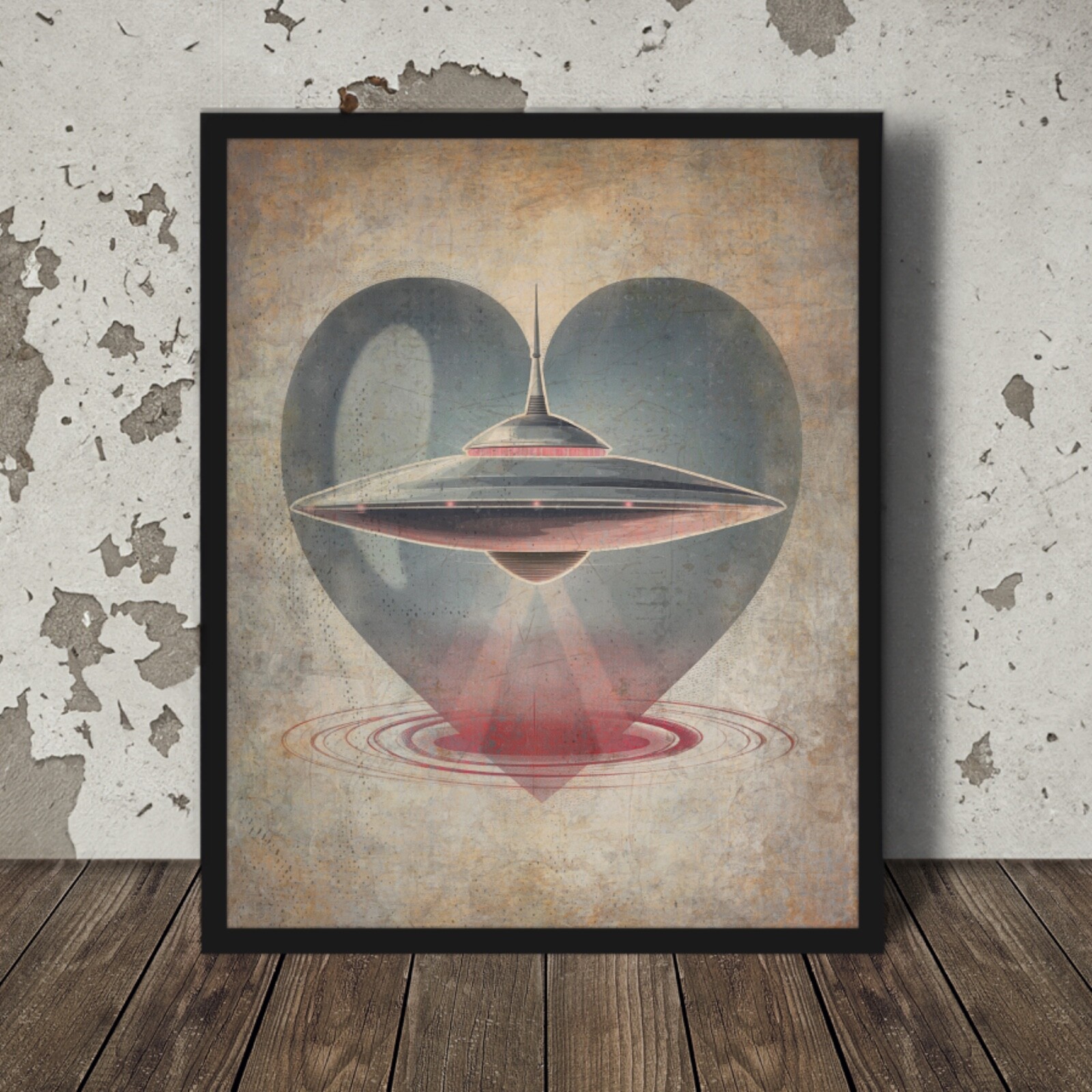 Vintage UFO HEART Wall Art, fantascienza Bob Lazar decorazione UAP, poster divulgazione aliena
