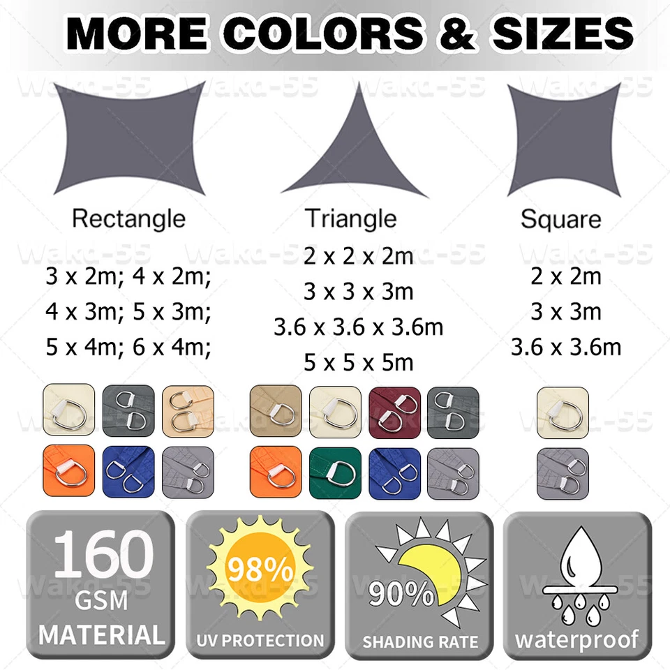 Sun Shade sail Sunscreen Awning Canopy WATERPROOF 98% UV Block with Wire Rope - Image 3 of 4