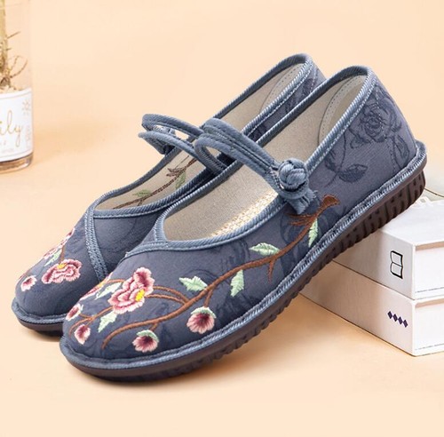 Women's Flat Shoes Floral Mary Jane Shoes Chinese Embroidered Comfort Flats - Picture 14 of 19