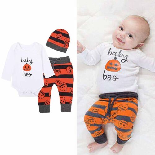 Newborn Baby Boy Girls Outfits Romper Pants Jumpsuit Halloween Pumpkin Tops - Picture 1 of 14