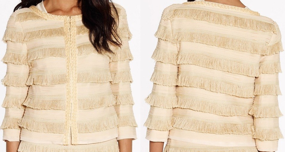 NWT $695 Tory Burch Fringe Silk Cotton Jacket In Navy Size 6 image 3