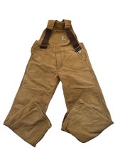 VTG Carhartt Bib Overalls Youth M 8 Canvas Double Knee YYR01 BRN