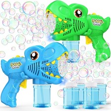 Kids Bubble Gun 2 Pack Dino Bubble Machine Gun for Toddlers with 4 Solutions Out