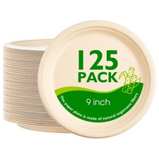 9 Inch 125 Pack Compostable Paper Plates, Biodegradable Heavy Duty Disposable...