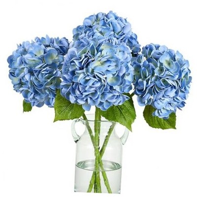  4Pcs Hydrangea Artificial Flowers, 22.5In Latex Faux Real Touch 4 Pcs Blue