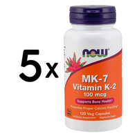 5 X Now Foods MK-7 Vitamin K-2, 100Mcg - 120 Vcaps (324,98 Eur/Kg)