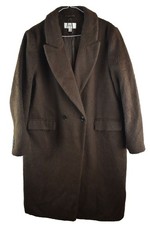 MARKS AND SPENCER Brown Long Coat size Uk 16 Womens Button Up Wool blend