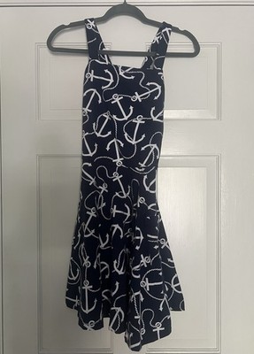 Ralph Lauren Girls Anchor-Print Cotton Jersey Dress Size 12-14 L Girls Pockets