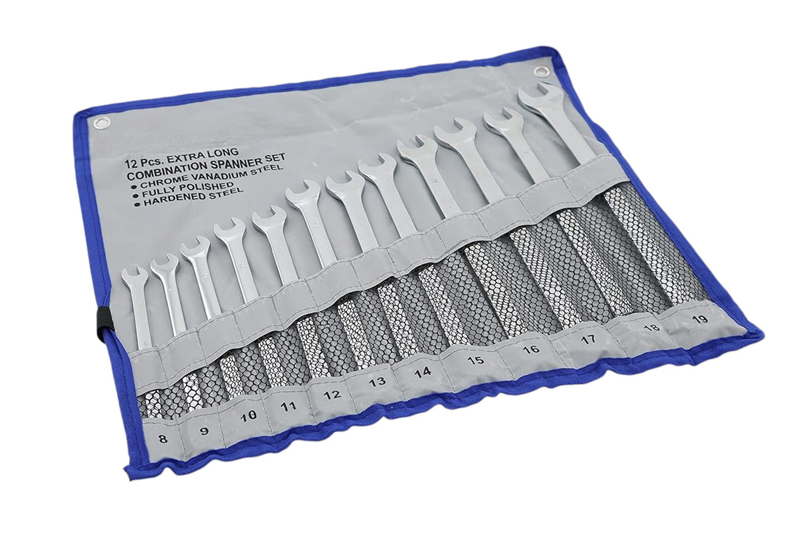 12pc Combination Spanner Set Extra Long 8-19mm Metric Combi Wrenches + Tool Roll