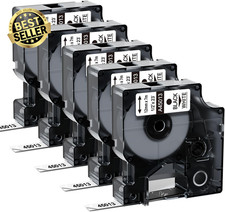 5pk Label Tape 45013 Black on White 1/2"x23ft for DYMO LabelManager 160 280 420P