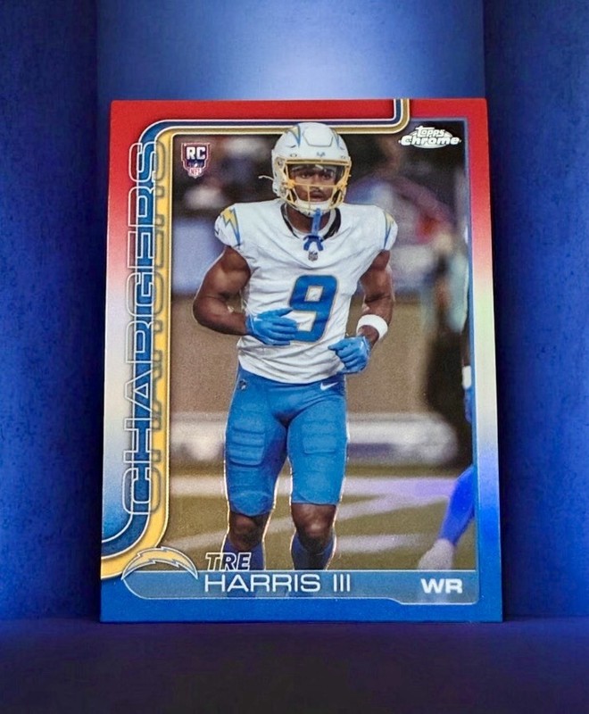 2025 Topps Chrome TRE HARRIS III Red White Blue Refractor RC #338 Chargers