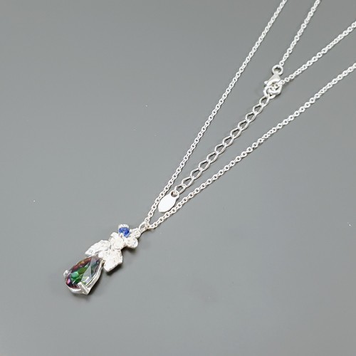 Handmade Natural Mystic Quartz Necklace 925 Sterling Silver 16"/N27097 - Picture 2 of 8