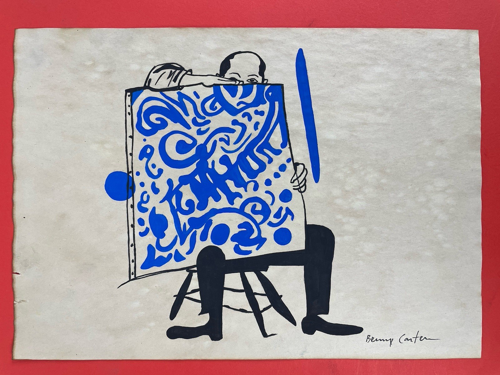 Benny Carter (Hecho a mano) Dibujo medios mixtos sobre papel firmado y estampado