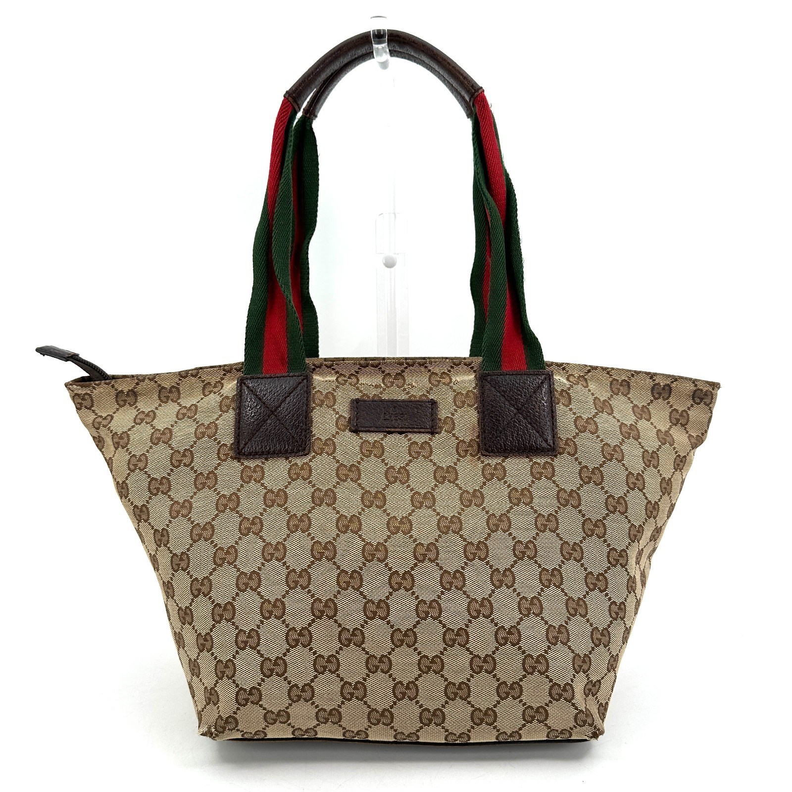 GUCCI GG Canvas Sherry Line Leather Tote Bag in Brown Authentic Luxury