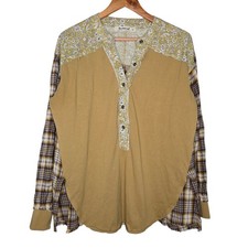 Three Bird Nest Women Boho Mustard Yellow Better Together Mixed Print Top Medium