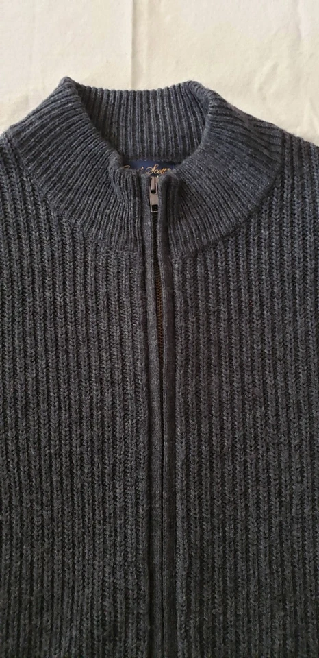 Cárdigan suéter gris con cremallera completa tejido con cable mezcla de lana Garret Scott para hombre talla L Foto 2 de 4