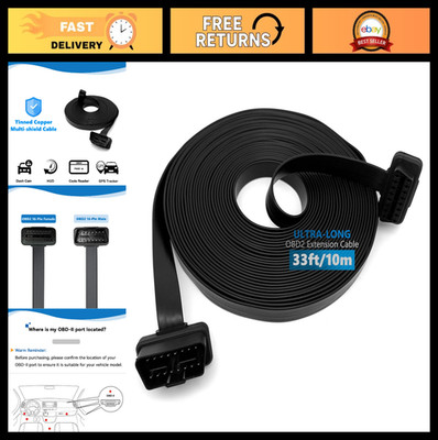 Ultra-Long 33ft OBD2 Extension Cable, Low Profile 16-Pin Male to Female for Scan