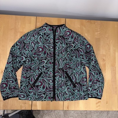 Passports Purple Teal Paisley Black Pattern Quilted Jacket Size Women Large
