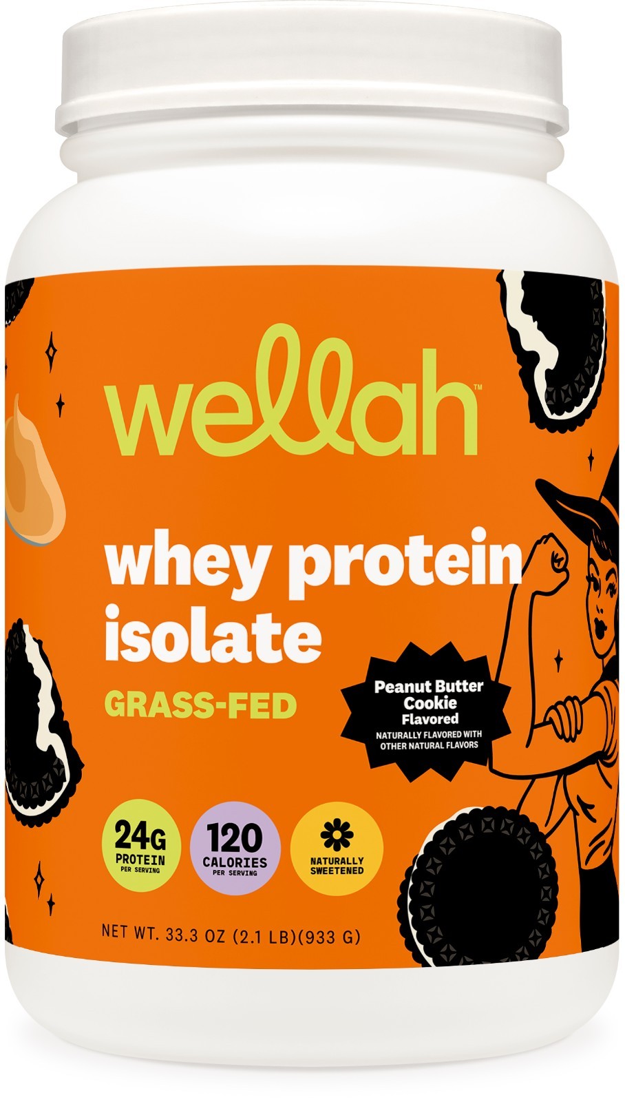 Wellah Grass-Fed Whey Protein Isolate Powder (Peanut Butter Cookie) 30 Servings