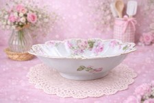 ANTIQUE Haviland France PORCELAIN BOWL ROSES GOLD TRIM 10"