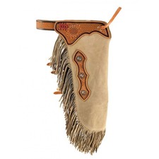 Sand Color Suede Chinks Sunflower  Basket Tooled Accents Fringe - Chaps NEW