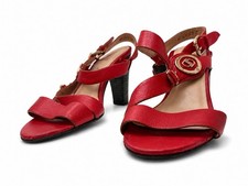 Women s Red Strappy Open Toe Ankle Strap Buckle Block Heel Sandals