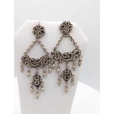 Retired Lois Hill Two Tier Chandelier Post Back Earrings in Sterling Silver