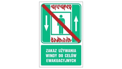 ZNAK - AC049 Zakaz używania windy do celów ewakuacyjnych 20 x 30 cm FS - Folia s