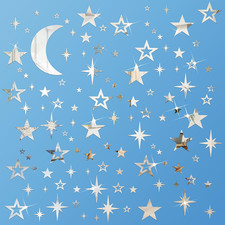 100 Pcs Acrylic Moon Star Mirror Wall Stickers Decal 3D Acrylic Mirror Stickers