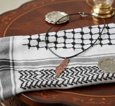 Palestine bone map pendant with palestnian cities & 50 cm leather Necklace.