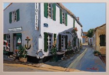 Gouache paysage Île de Ré - signé Bruno Richard - peinture fonds d'atelier