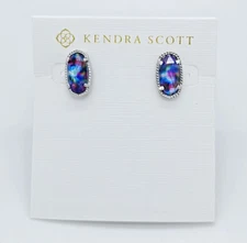 New Kendra Scott Ellie Silver Stud Earrings In Teal Tie Dye
