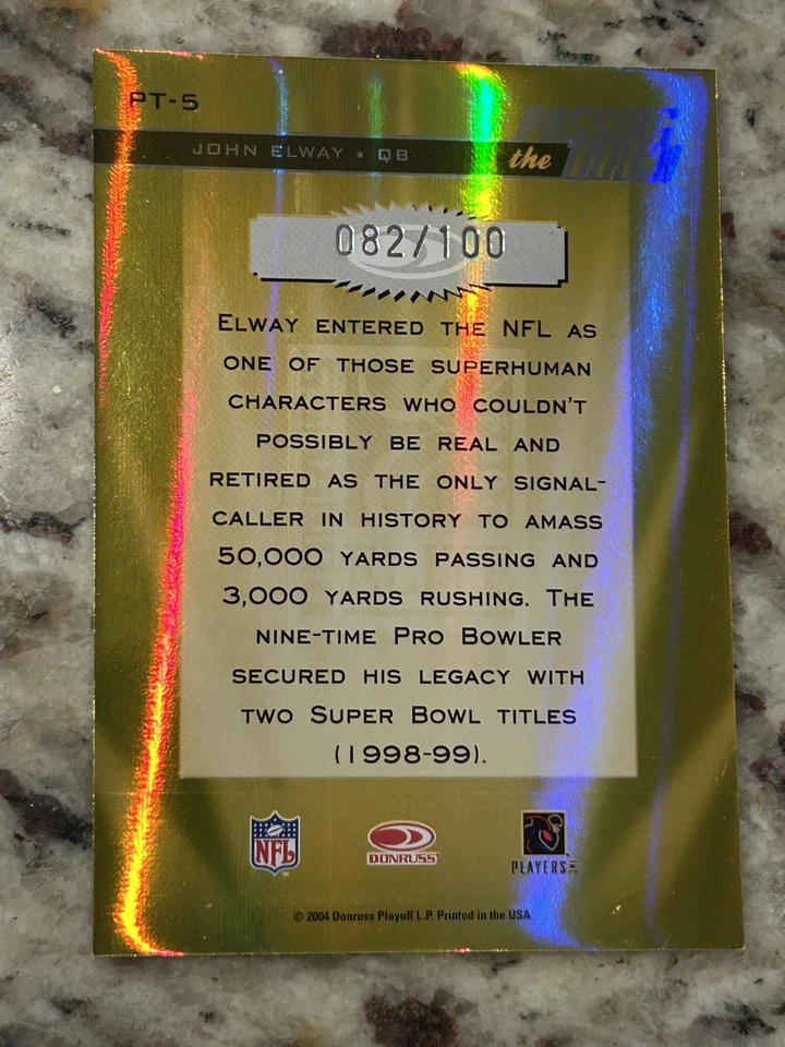 Autógrafo John Elway 2004 Donruss Elite Passing The Torch #82/100 Broncos Foto 2 de 2