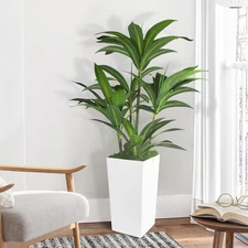Artificial Dracaena Tree 5FT with White Tall Planter,Fake Green Plant with Na...