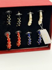 Vintage Kenneth Jay Lane KJL Red, Black, Cream & Blue Hoop Earring set 4 Pairs
