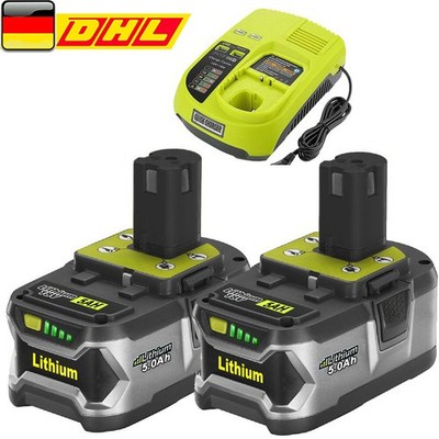 2x Original Für Ryobi Akku 18V 5,0Ah HP Lithium ONE+ Plus RB18L50 P108/Ladegerät