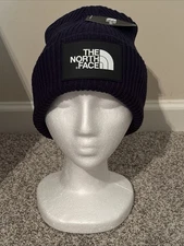 North Face Black Big Logo Knit Ribbed Beanie Cap Cuff Adult Thick Warm FREE SHIP